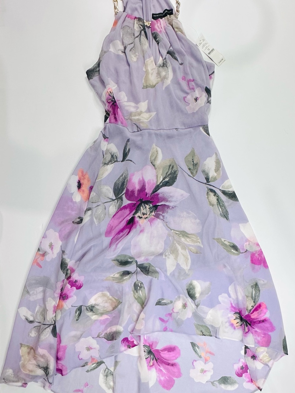 White House Black Market Halter Hi-Lo Soft Dress Wisteria Floral 00 NWT